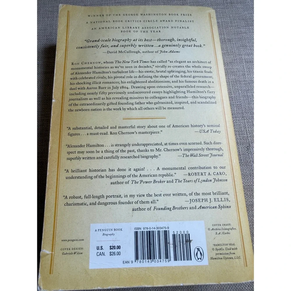 Alexander Hamilton by Ron Chernow Penguin Paperback Biography Musical Tie-In